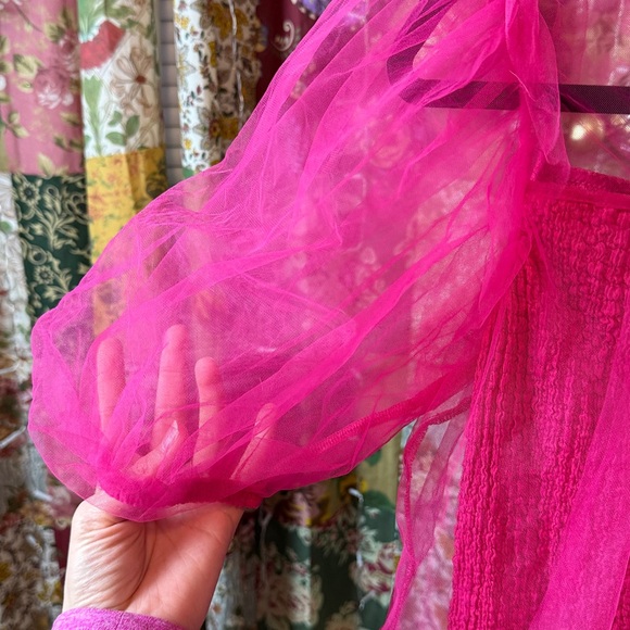 Anthropologie Pink Sheer Puff Sleeve Top - Picture 10 of 10